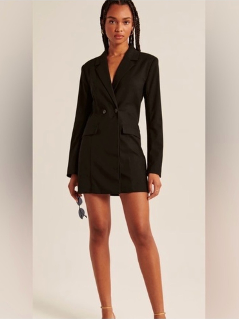 Abercrombie & Fitch Black Double-Breasted Blazer Satin Dress